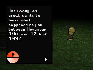A player near the road during Room Impulse, showing the long text box style